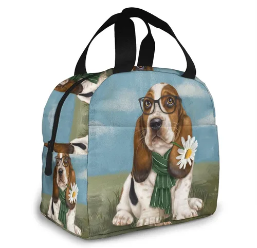 Vista 2 de Loncheras para mujeres y hombres, bolsa de almuerzo aislada para adultos Basset Hound Dog Lunch Box para hombre y mujer, bolsas de almuerzo