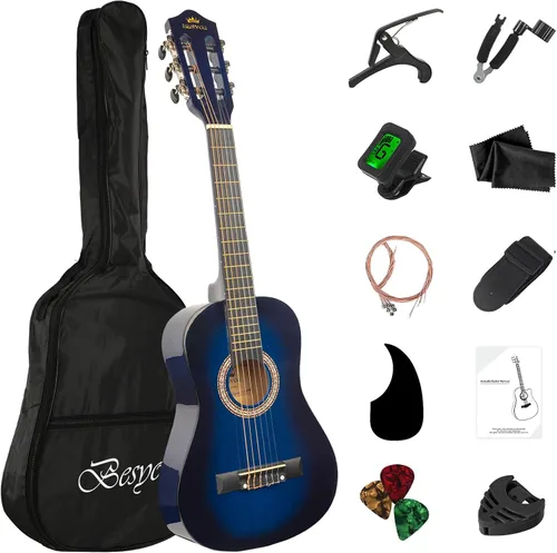 Vista 11 de Guitarra Acústica Negra para Principiantes de 30 pulgadas, Paquete de Inicio, Guitarra para Estudiantes/Niños con Funda, Correa, 2 Púas, Cuerdas
