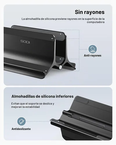 Vista 7 de Soporte vertical para laptop SODI para escritorio compatible con MacBook Air, soporte para MacBook Pro vertical de aluminio hasta 17 pulgadas Negro