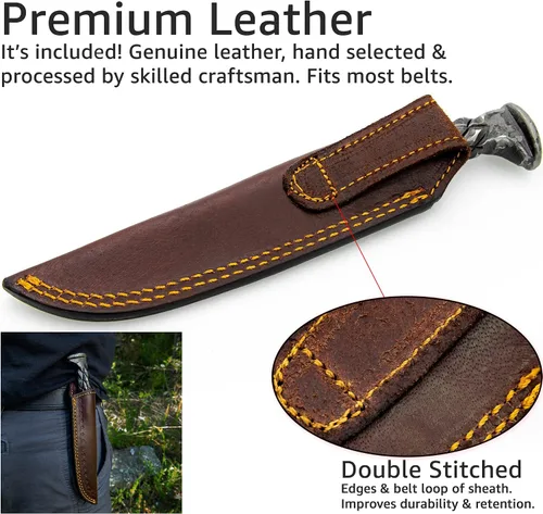 Vista 4 de WARRIORS QUEST™ - SideWinder Railroad Spike Knife - Cuchillo de acero al carbono forjado a mano y tratado térmicamente con funda de cuero de primera