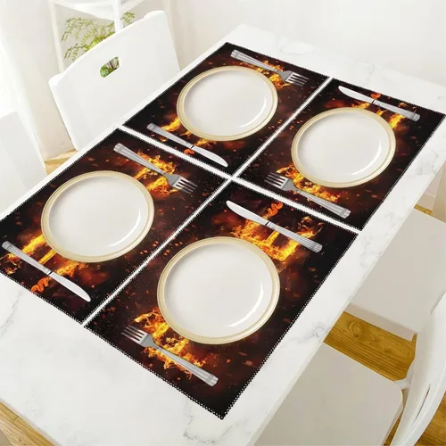 Vista 5 de Funny Fire Placemats Set of 6 Resistant Table Mats Washable Place Mats for Dinner Party Table Decoration