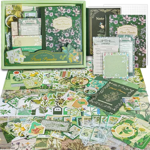 Vista 8 de Kit de Suministros para Scrapbooking, Kit de Scrapbook Estético Botánico Vintage para Bullet Journal Junk Journal A6 Cuaderno de Cuadrícula