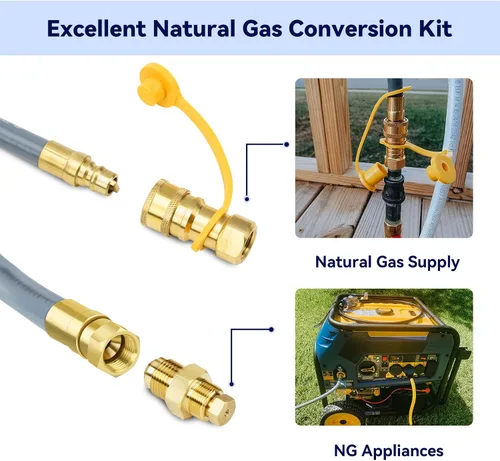 Vista 5 de Skyflame Kit de conversión de gas natural de 12 pies, manguera de propano a gas natural con conexión rápida, montaje para parrilla, generador