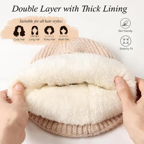 Vista 4 de Gorro de invierno para mujer doble capa con forro grueso, suave, cómodo, resistente al viento, cálido, gorro de invierno para regalo
