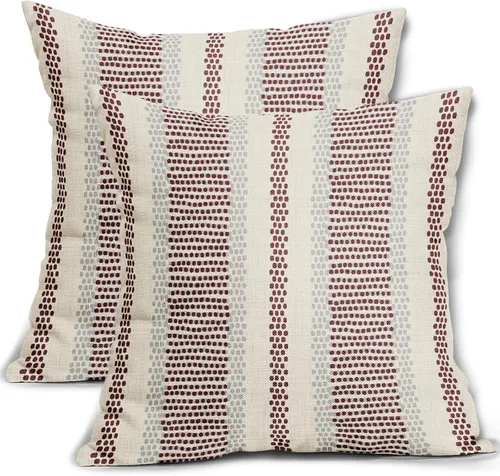 Vista 14 de Juego de 2 fundas de almohada negras y azules con rayas de puntos grises, decorativas para exteriores, estilo boho rústico, para sofá, cama, cojín