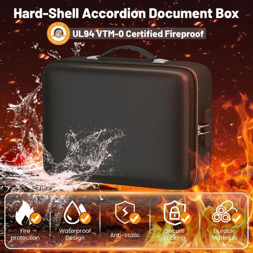 Vista 2 de Caja de documentos ignífuga de 5200 F con cerradura de combinación, resistente al agua, caja fuerte para documentos importantes, certificados