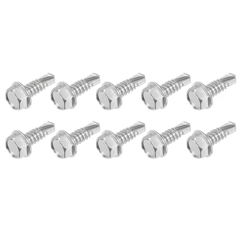 Vista 8 de METALLIXITY Tornillos autoperforantes para arandela hexagonal (#10 x 1 1/2 pulgadas), 25 unidades, brida hexagonal de acero inoxidable 410, tornillo