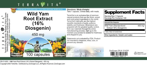 Vista 4 de Extracto de raíz de ñame silvestre (16% Diosgenin) - 450 mg (100 Cápsulas, ZIN: 514291)