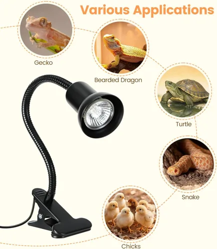 Vista 8 de Lámpara de calor para reptiles con abrazadera, luz UVA UVB para reptiles