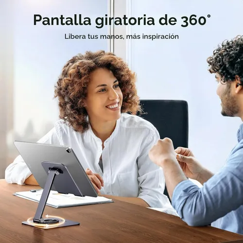 Vista 2 de UGREEN Soporte para tablet para escritorio con base giratoria de 360°, soporte de aluminio ajustable de múltiples ángulos, accesorios para el hogar