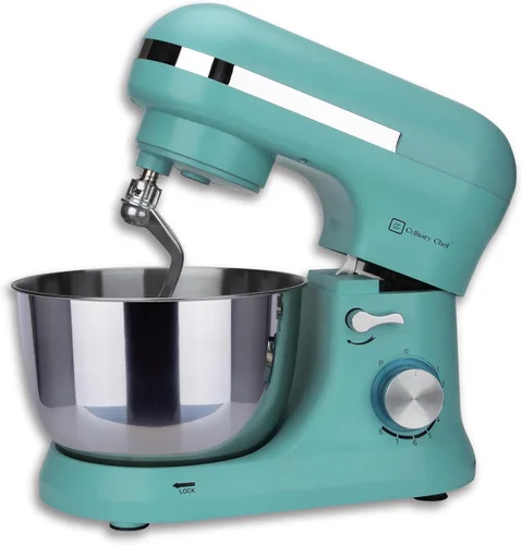 Vista 2 de CULINARY CHEF - Batidora de pie de 4.5L con cuenco de acero inoxidable, batidora eléctrica de cocina con cabezal abatible, gancho para masa, batidor