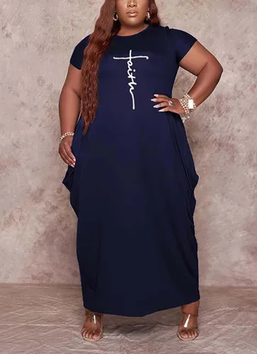 Vista 3 de Fooullaide Vestido casual de talla grande para mujer, de verano, manga corta, cuello en V, suelto, de gran tamaño, vestidos largos con bolsillo
