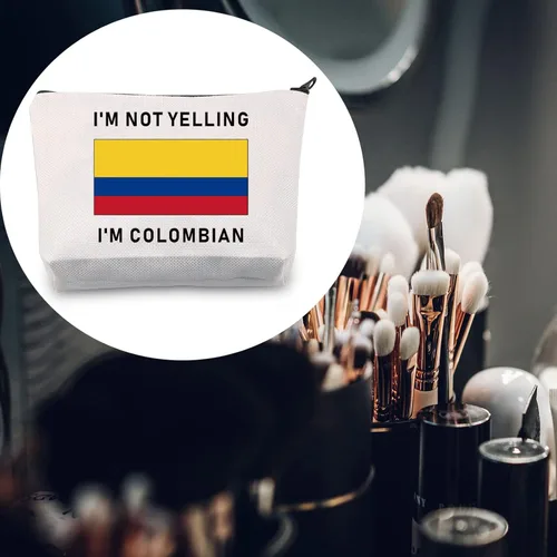 Vista 8 de LEVLO Divertidas bolsas de cosméticos con la bandera de Colombia, recuerdos, no estoy gritando, soy colombiano, bolsas de maquillaje con la bandera