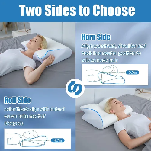 Vista 8 de HOMCA Almohada cervical de espuma viscoelástica Almohada de espuma viscoelástica de contorno para aliviar el dolor de cuello, almohada ortopédica