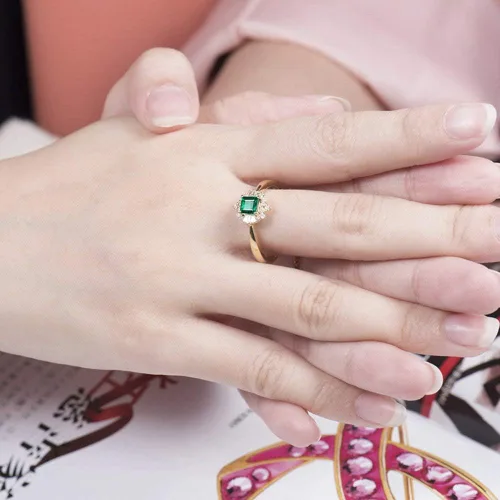 Vista 8 de Lanmi Anillo de oro amarillo de 14 quilates con diamantes naturales de esmeralda para mujer, compromiso de compromiso de boda, aniversario