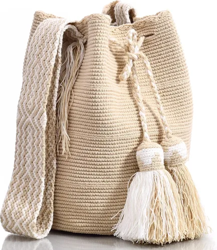 Vista 2 de Wayuu Classic Boho Collection - Bolso de mano tejido de ganchillo para playa