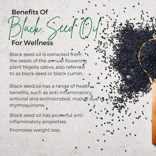 Vista 5 de Merja Aceite de semillas negras de hierbas 100% puro - para consumo - Semillas negras prensadas en frío - Apoyo inmunológico y salud digestiva