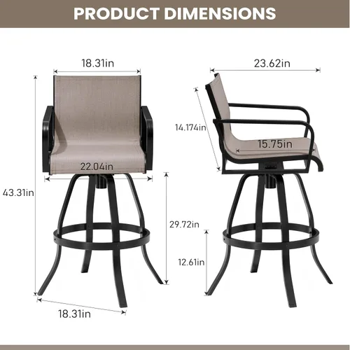 Vista 3 de Pellebant Juego de 2 taburetes de bar giratorios para exteriores, sillas giratorias de 30 pulgadas con tela Sunbrella y marco de aluminio, taburetes
