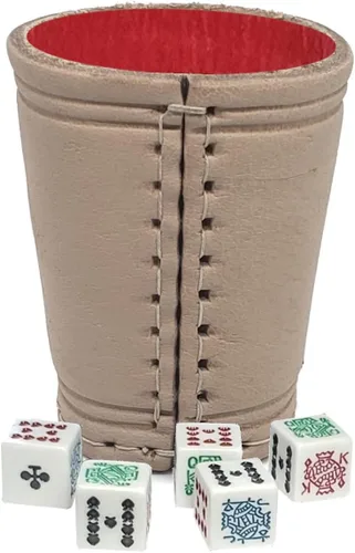 Vista 23 de Cyber-Deals - Taza compacta de cuero genuino para dados + dados con bolsa de almacenamiento de terciopelo negro
