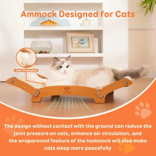 Vista 6 de Cama rascador de sisal extra grande para gatos, poste rascador duradero para gatos con hamaca para gatos de interior, tumbona y dormir y arañazos
