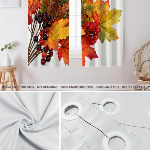 Vista 429 de Shrahala Orange Autumn Autumn Blackout Curtain Tiers, Fall Kitchen Valance Light Blocking Tier Drapes with Rod Pocket, 2 Pack 26 X 24 in