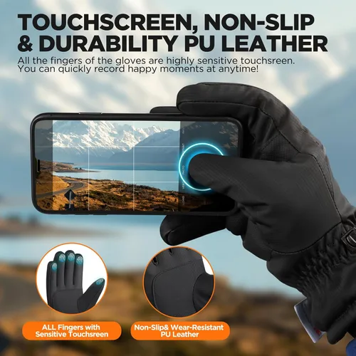 Vista 4 de rivmount Guantes de invierno para mujeres y hombres, guantes térmicos de esquí para clima frío con cálidos, impermeables, pantalla táctil