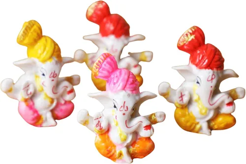 Vista 8 de Desi Favors Ídolo de Ganesha chapado en latón, mini figura de Lord Ganesha hindú de oro natural para tablero de instrumentos del automóvil