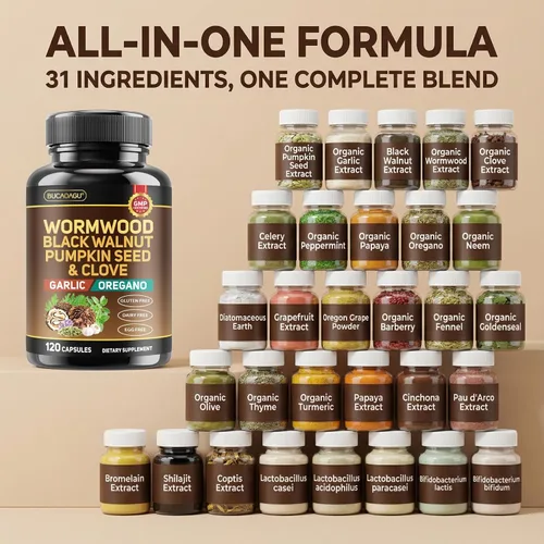 Vista 4 de Ajenjo negro nuez clavo de clavo para humanos – Limpieza intestinal natural y salud digestiva con semillas de calabaza, ajo, orégano, neem, papaya