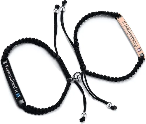 Vista 22 de MEALGUET Pulsera personalizada para pareja, juego de pulseras personalizadas para parejas, pulsera de atracción mutua, nombre personalizado, pulsera