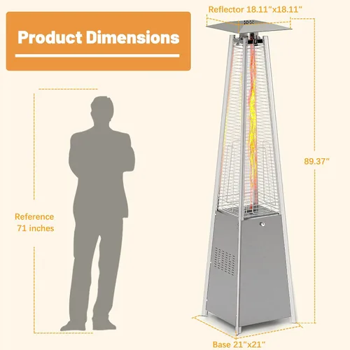 Vista 7 de FOOWIN Calentador de propano para patio, 48,000 BTU con ruedas/cubierta impermeable y guantes, calentador de pirámide de tubo de vidrio de cuarzo