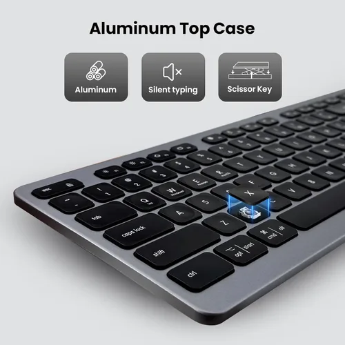 Vista 6 de Teclado inalámbrico, teclado Bluetooth con reposamanos de cuero, retroiluminación, emparejamiento multidispositivo, USB C recargable, para Windows