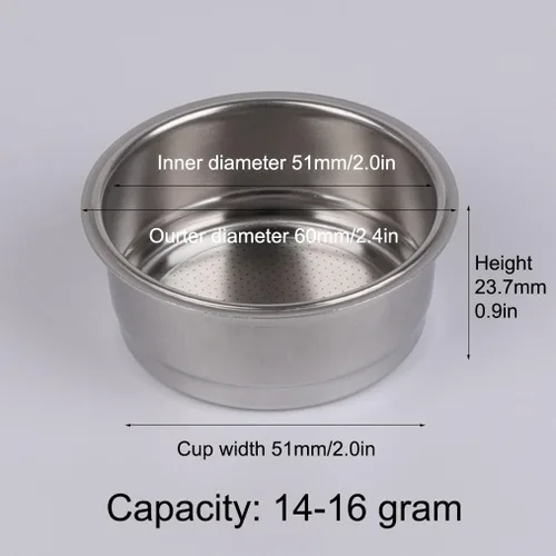 Vista 3 de Cesta de filtro no presurizada de 2.008 in, tamiz de doble taza para portafiltro de 2.008 in, capacidad de polvo de 0.56 oz - Diámetro de agujeros