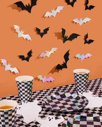 Vista 5 de xo, Fetti Decoración de pared de murciélago de Halloween – 50 piezas Decoración de temporada espeluznante, carteles de fiesta de casa embrujada