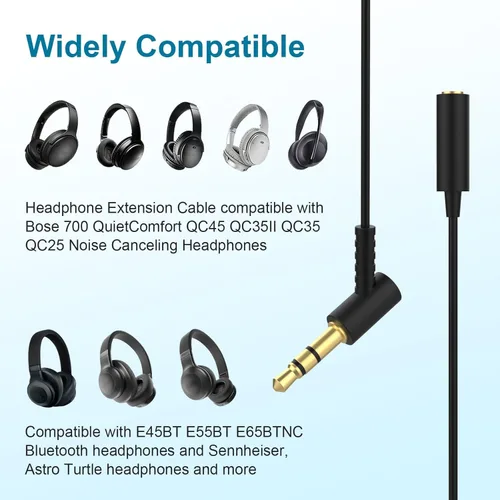 Vista 2 de Cable de extensión de auriculares compatible con auriculares Bose QuietComfort QC45 QC35II QC35 QC25 NC700, cable de audio estéreo macho a hembra