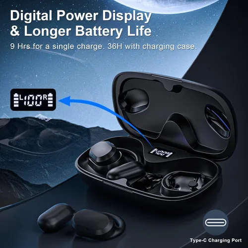Vista 10 de Auriculares de oreja abierta, IPX7 impermeables, Bluetooth 5.3 True Wireless Sports Over Ear Auriculares con ganchos para los oídos, micrófono