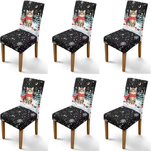 Vista 14 de Rnyleeg Fundas navideñas para sillas de comedor, fundas de asiento de comedor con estampado de campanas brillantes, juego de 1 funda suave y lavable