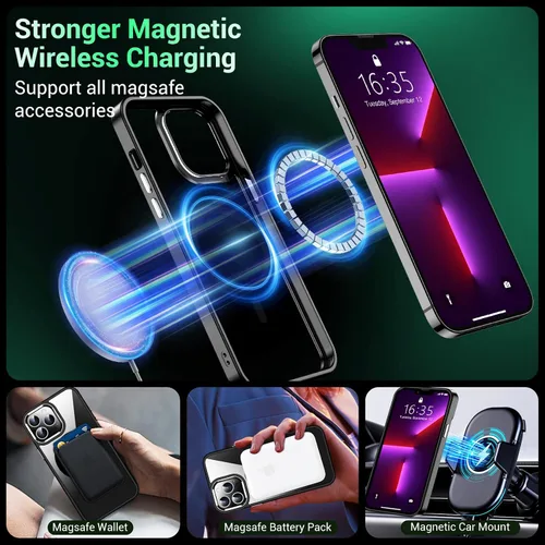 Vista 3 de Funda magnética para iPhone 13 Pro Max, [compatible con MagSafe], [antiamarilleo] [protector de pantalla de vidrio + protector de lente de cámara]