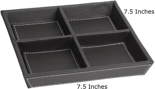 Vista 2 de Profile Gifts Jeffrey - Bandeja de valet de 4 compartimentos y caja organizadora de cuero sintético para carteras, monedas, llaves y joyas