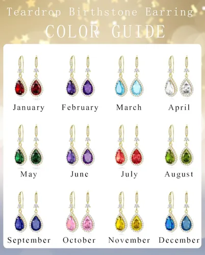 Vista 6 de Aretes colgantes de diamantes para mujer, chapados en plataoro, con diamantes de imitación, juego de aretes de lágrima colgantes, piedra natal