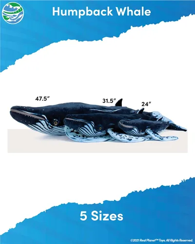 Vista 3 de Real Planet Juguete de peluche de ballena jorobada, regalo realista para niños de todas las edades, peluche grande de ballena oceánica, regalo