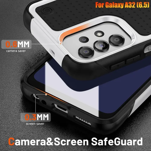Vista 4 de Funda resistente para Samsung Galaxy A32(5G) de 6.5 pulgadas, 4 esquinas con bolsas de aire [protección contra caídas de 12 pies], agarre