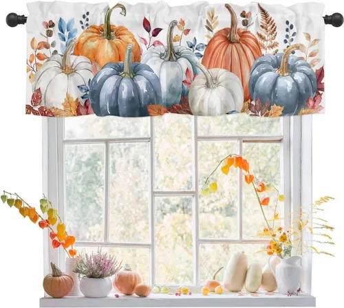 Vista 23 de Christmas Valances for Windows Kitchen Curtains Christmas Balls Bell Window Valance, Gold Star Snowflake Pine Needle Short Topper Window Curtain