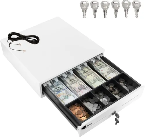 Vista 11 de HK SYSTEMS Cajón de efectivo negro resistente frontal de 16 pulgadas "acero inoxidable" con 5Bill/5Coin
