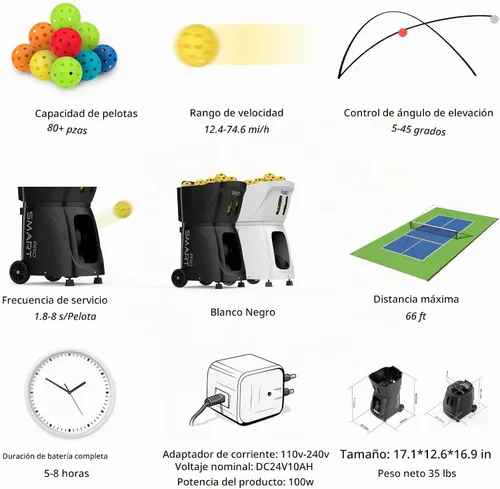 Vista 3 de PP SMART PRO Pickleball Machine, Professional Automatic Ball Launcher with App & Remote Control, 80+ Ball Capacity, Adjustable Speed/Spin/Frequency