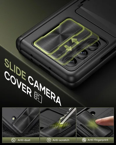 Vista 4 de Funda para Samsung Galaxy Z Fold 5 con tarjetero y cubierta para cámara deslizante, protector de pantalla integrado y protección de bisagra, funda
