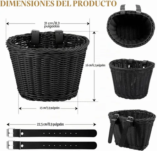 Vista 2 de Cesta delantera para bicicleta de niños, tejida a mano multicolor, para niños y niñas