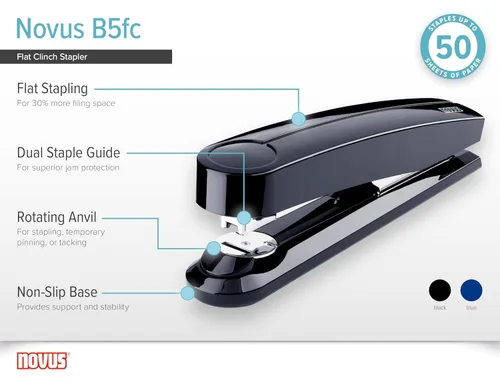 Vista 5 de Novus B5fc - Engrapadora plana, capacidad para 50 hojas, guía de doble grapa, ingeniería alemana, grapa, pasador, tachuela, color negro (020-1454)