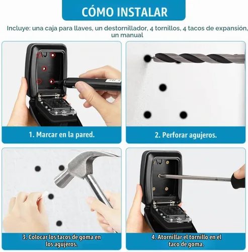 Vista 6 de BKNOOU - Caja de bloqueo de llave para montaje en pared con código, caja de seguridad extra grande para exteriores 12-Digit Resettable