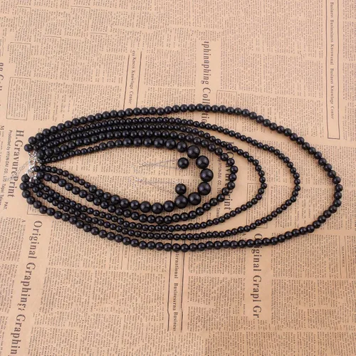Vista 6 de Conjunto de collar y aretes de perlas sintéticas multicapa a la moda para mujer