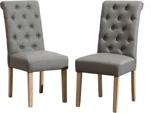 Vista 12 de Roundhill Furniture - Silla de comedor parsons de madera maciza costumbrista y tapizado estilo capitoné (juego de 2), azul
